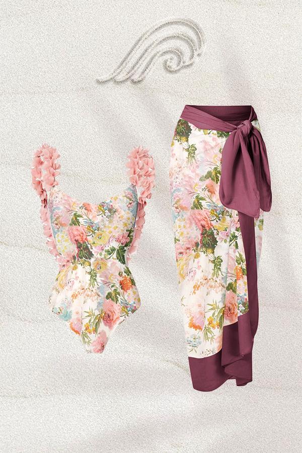 Conjunto de baño de dos piezas con volantes y estampado de vaqueros 
