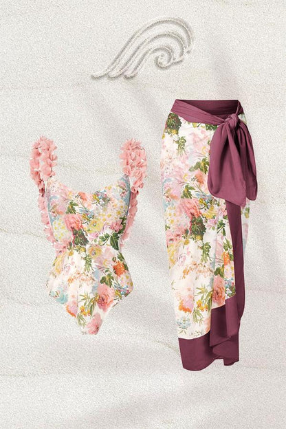 Conjunto de baño de dos piezas con volantes y estampado de vaqueros 