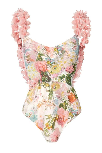 Conjunto de baño de dos piezas con volantes y estampado de vaqueros 