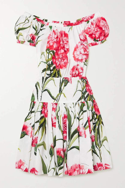 Vestido mini fruncido con hombros descubiertos y estampado Jemima 