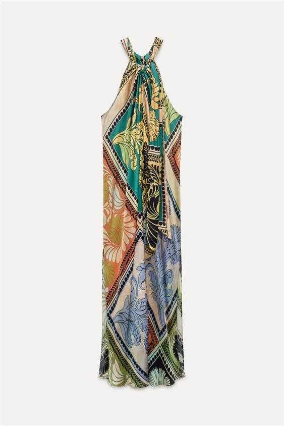 Jessica Printed Halterneck Midi Silp Dress