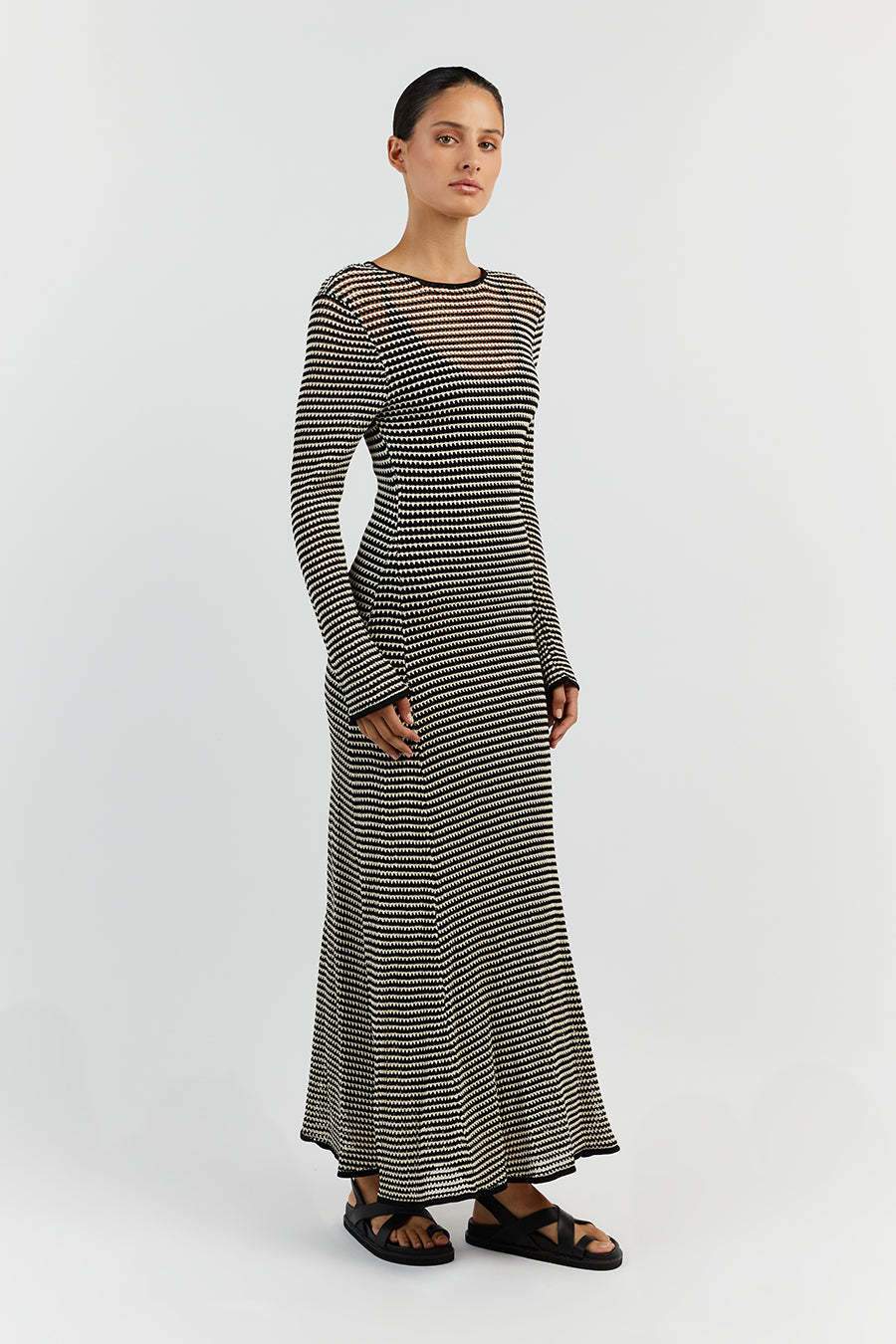 Vestido largo de punto con tiras transparentes Jill 