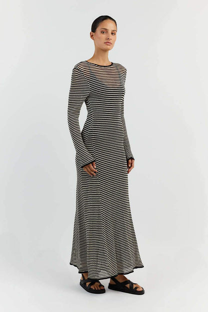 Vestido largo de punto con tiras transparentes Jill 