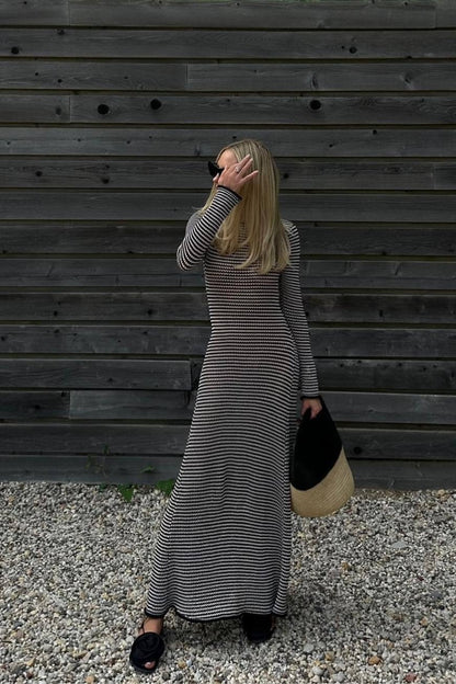 Vestido largo de punto con tiras transparentes Jill 