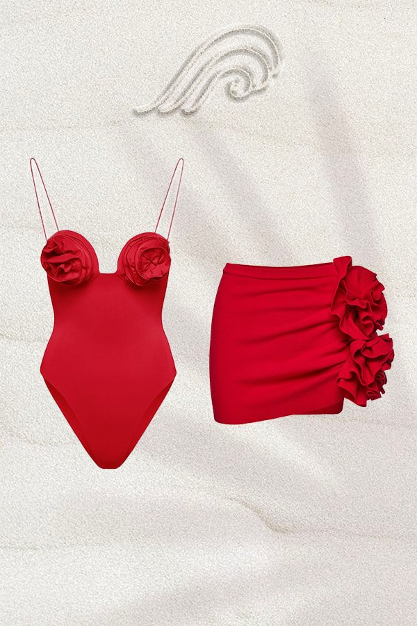 Conjunto de baño de dos piezas con estampado floral y tiras Joyce 