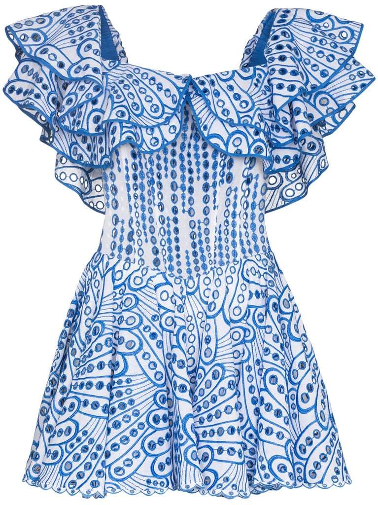 Vestido mini con vuelo y corpiño con volantes y encaje bordado Dolly 