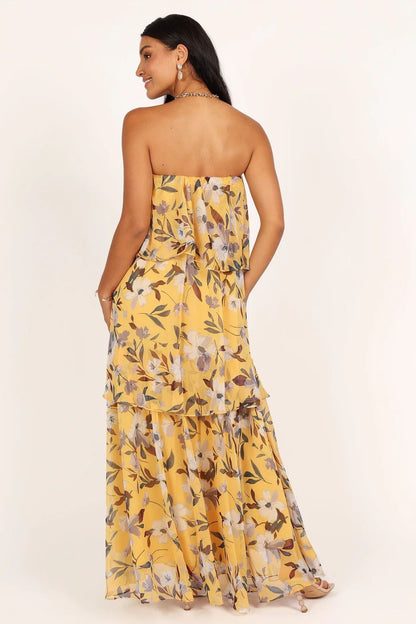 Vestido largo sin tirantes con capas y estampado Elsie 