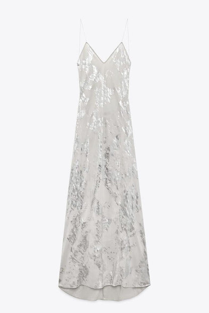 Vestido largo camisola con escote en V y espalda descubierta 