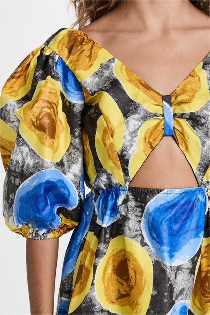 Vestido midi floral con escote en V y mangas abullonadas 