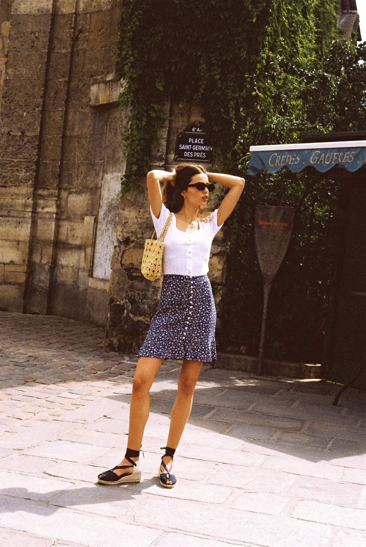 Minifalda con estampado de seda azul 