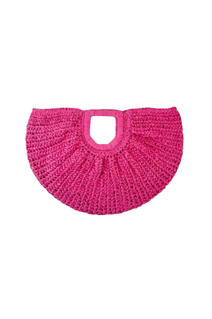 Bolso grande de paja hecho a mano con forma de luna 