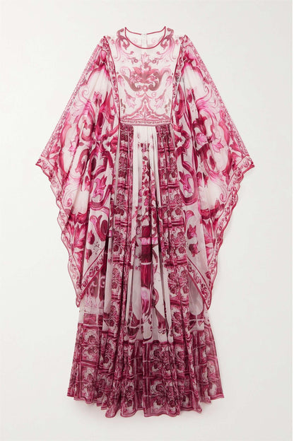 Vestido midi con cuello redondo y mangas abullonadas de cachemira 