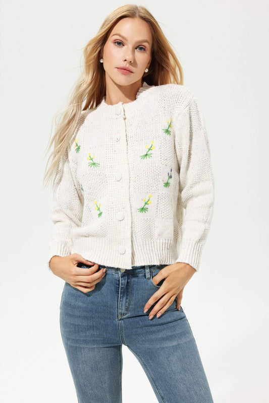 Cárdigan de punto con cuello redondo y manga larga 