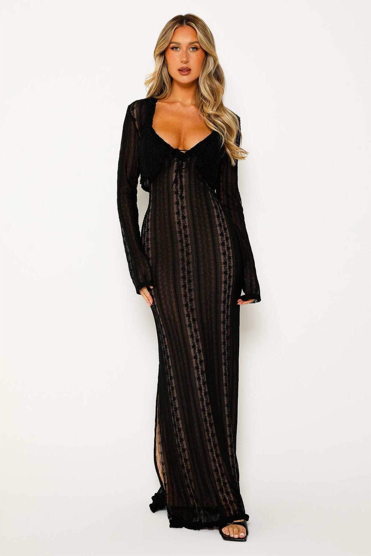 Vestido camisola con escote en V y abertura 