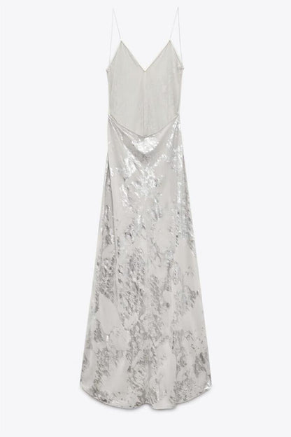 Vestido largo camisola con escote en V y espalda descubierta 