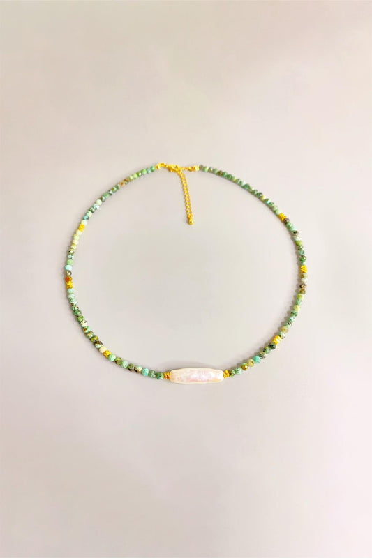 Turquoise Pearl Hand-Beaded Necklace
