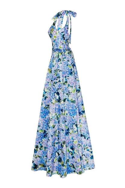 Vestido largo con tirantes y estampado de hortensias de Kacey 