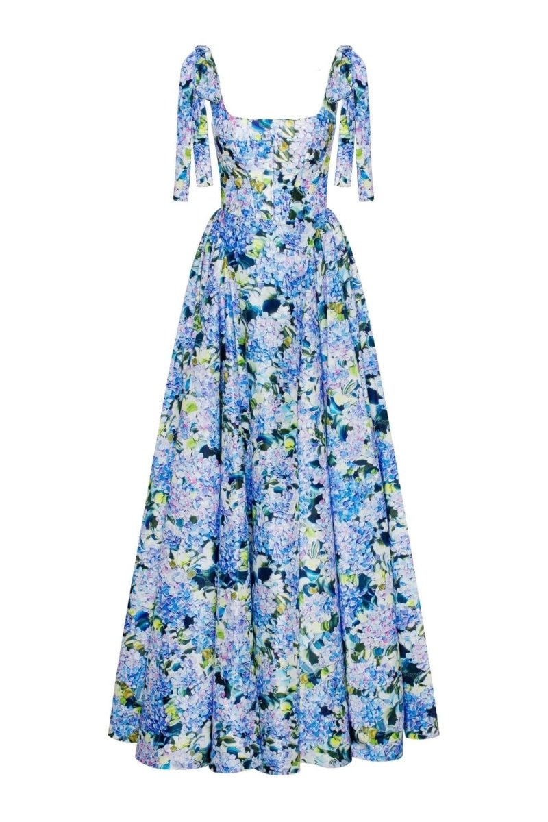 Vestido largo con tirantes y estampado de hortensias de Kacey 