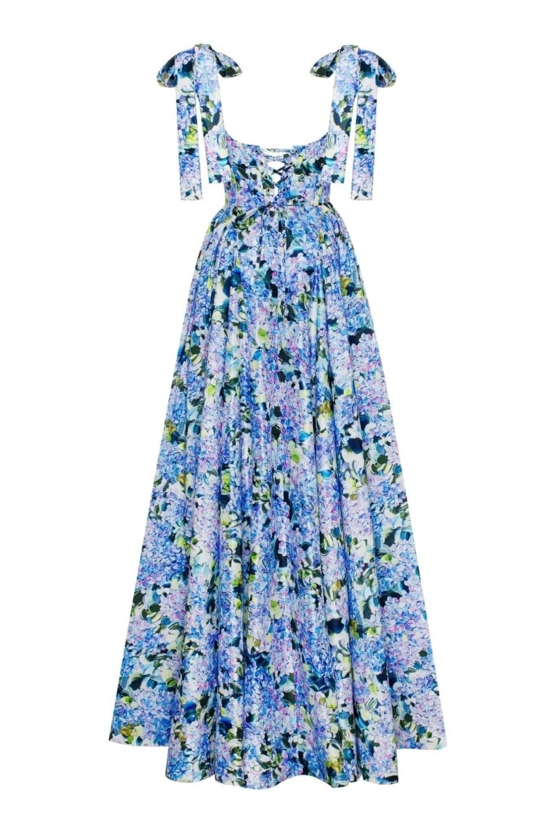 Vestido largo con tirantes y estampado de hortensias de Kacey 