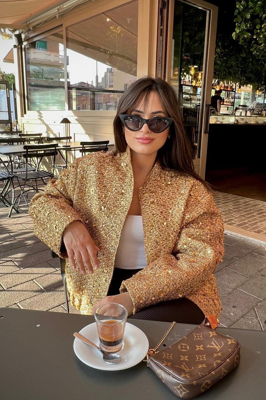 Chaqueta de lentejuelas metálicas con cuello Kimberly 