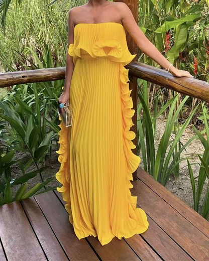 Pleated Tube Top Dress
