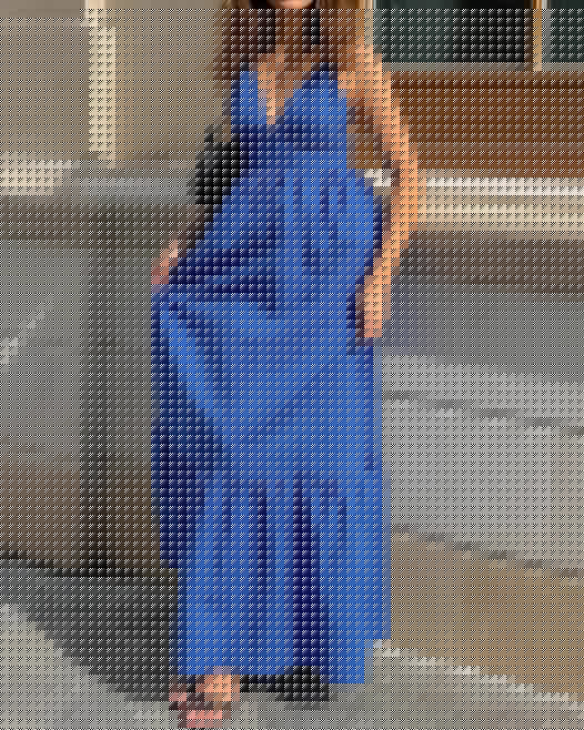 Blue Cotton and Linen V-Neck Halter Back Dress