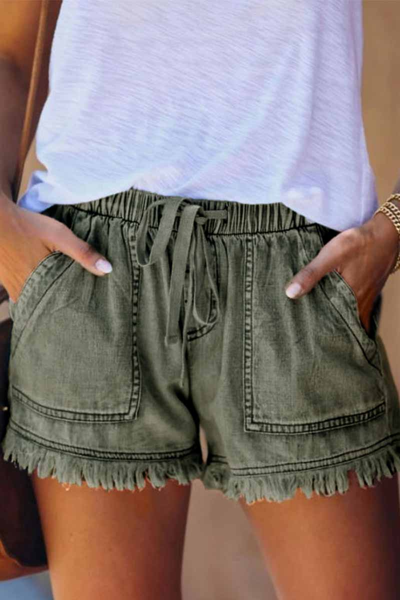 Shorts vaqueros finos con flecos y cordones