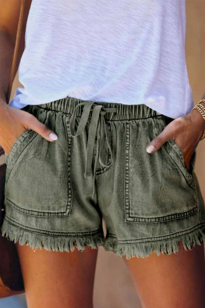 Shorts vaqueros finos con flecos y cordones