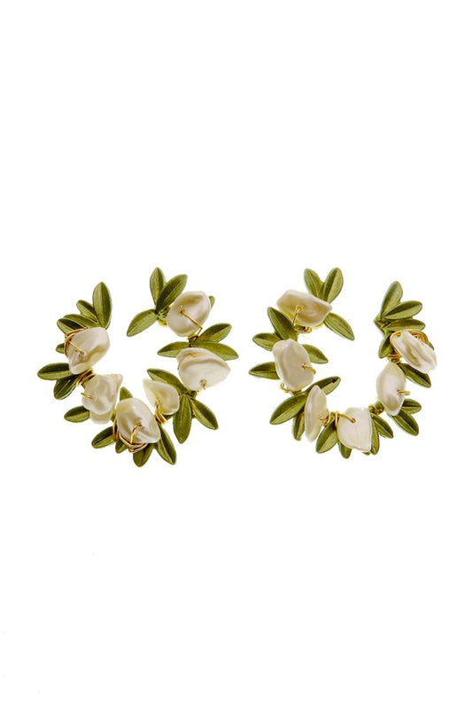 Pendientes colgantes de perla y hojas de lirio 