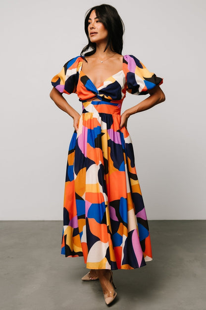 Lola Midi Dress | Rust + Navy Multi