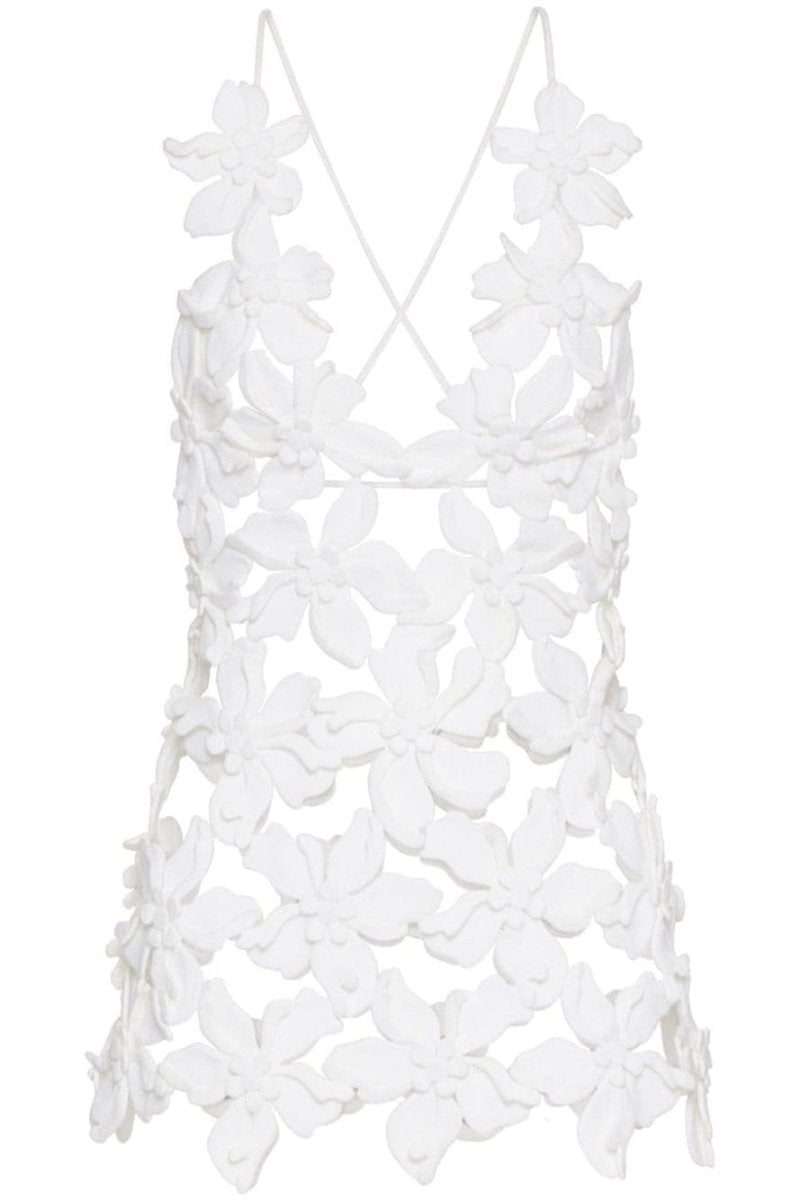 Top de cuello en V con apliques florales de Lorraine 