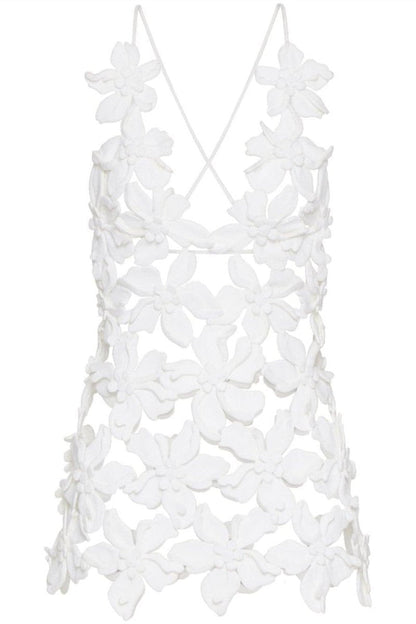 Top de cuello en V con apliques florales de Lorraine 