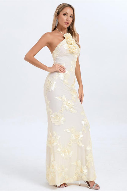 Lorraine Halter Emboidered Floral Maxi Dress