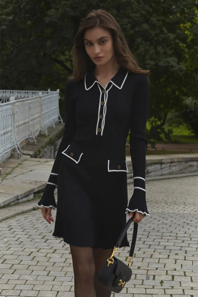 Vestido mini de punto con volantes en contraste Louise 
