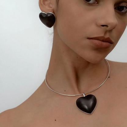 Sandalwood Heart Earrings in Rhodium Plated Finish