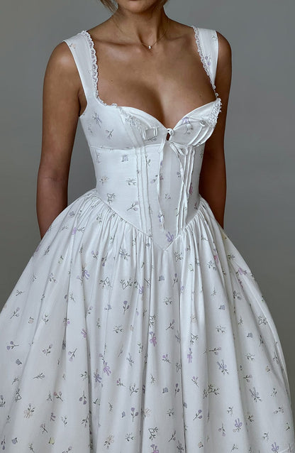 Romanadia Midi Dress - White Multi Floral Print