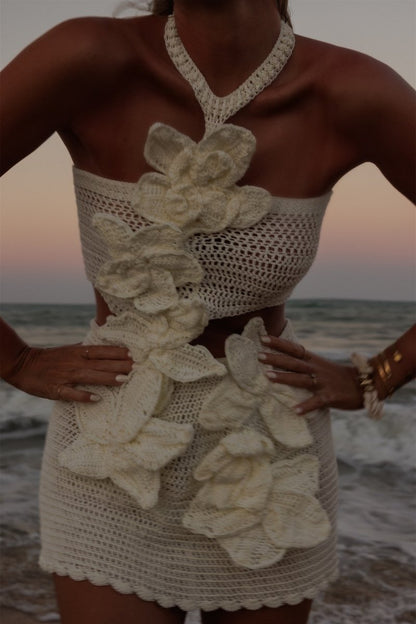 Minivestido floral de punto con cuello halter Martha 