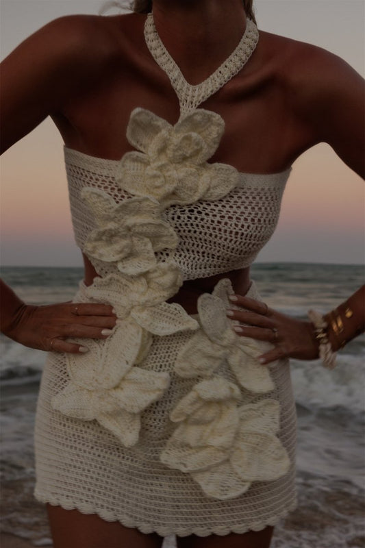 Minivestido floral de punto con cuello halter Martha 