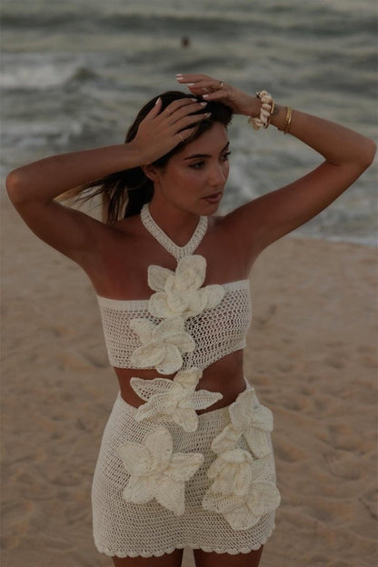 Minivestido floral de punto con cuello halter Martha 