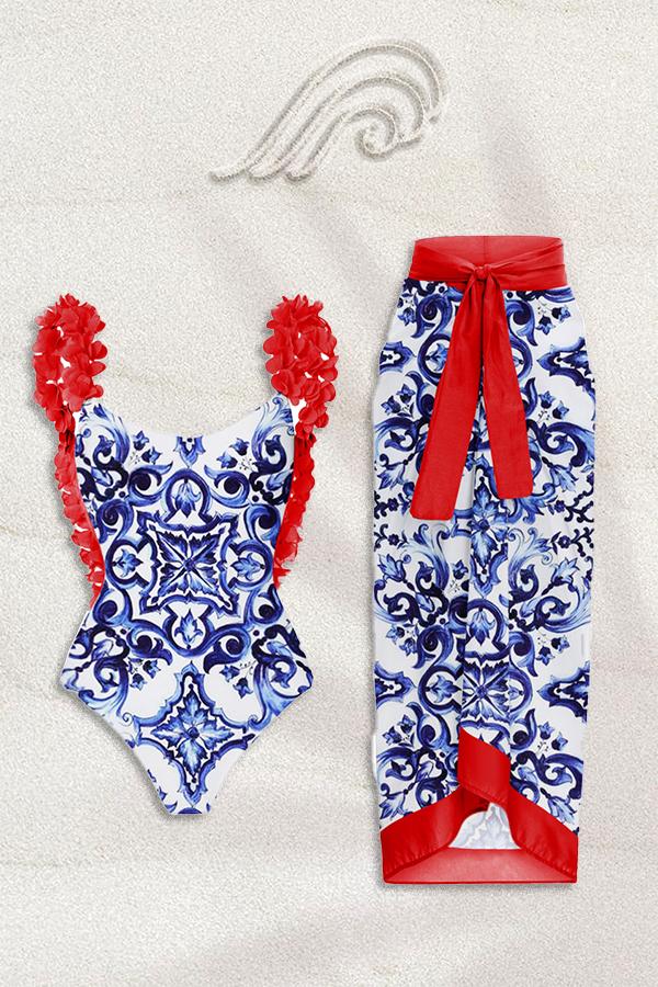 Conjunto de baño de dos piezas fruncido con estampado Martha 