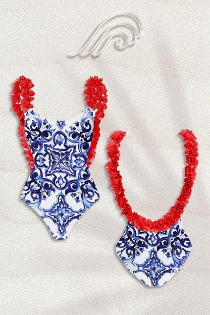 Conjunto de baño de dos piezas fruncido con estampado Martha 