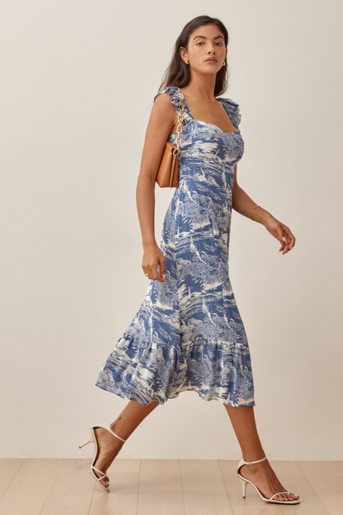 Vestido midi con abertura y volantes estampados Meg 
