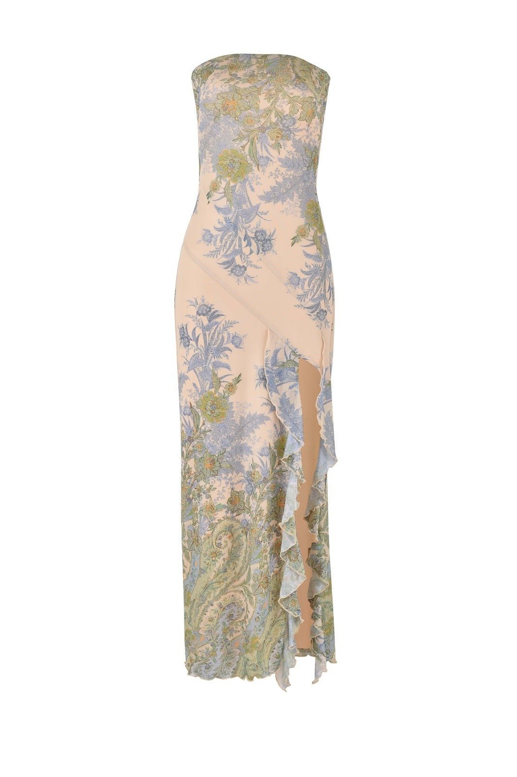 Vestido midi con abertura y sin tirantes estampado Melinda 