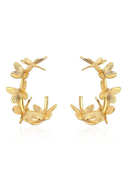 Metallic Butterfly C-Shaped Earrings