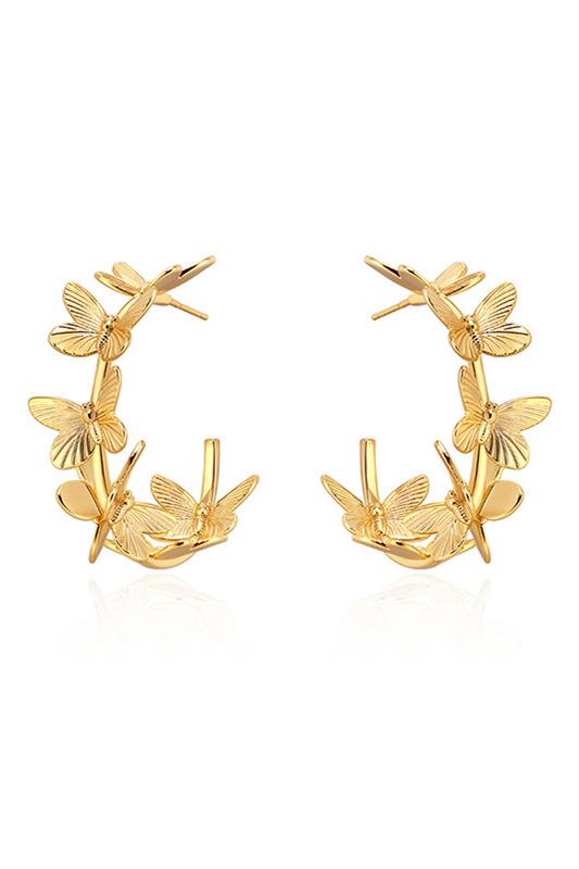 Pendientes metálicos de mariposa en forma de C 