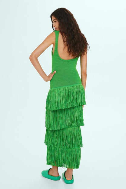 Vestido largo con tirantes de punto y borlas Miriam 