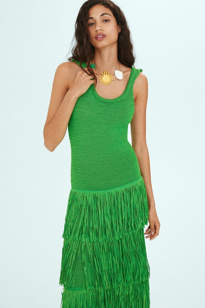 Vestido largo con tirantes de punto y borlas Miriam 