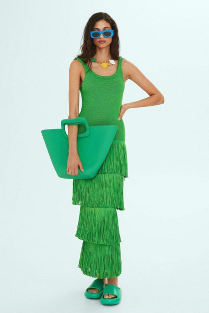 Vestido largo con tirantes de punto y borlas Miriam 