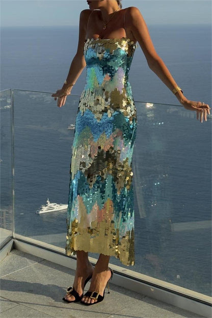 Vestido largo camisola con lentejuelas Moira 