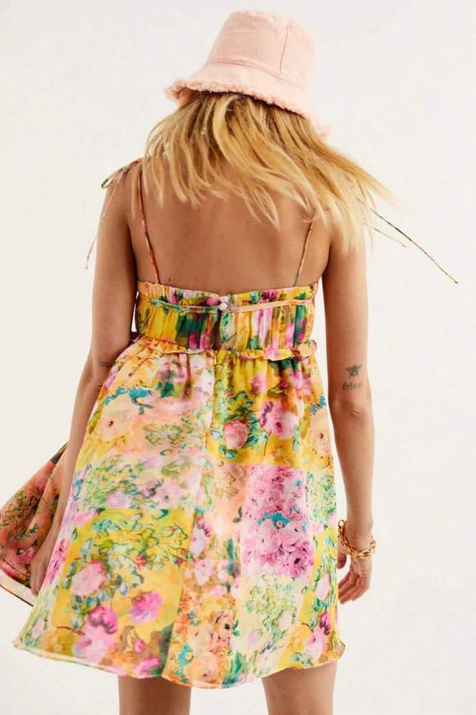 Vestido mini de gasa con estampado floral Mona 